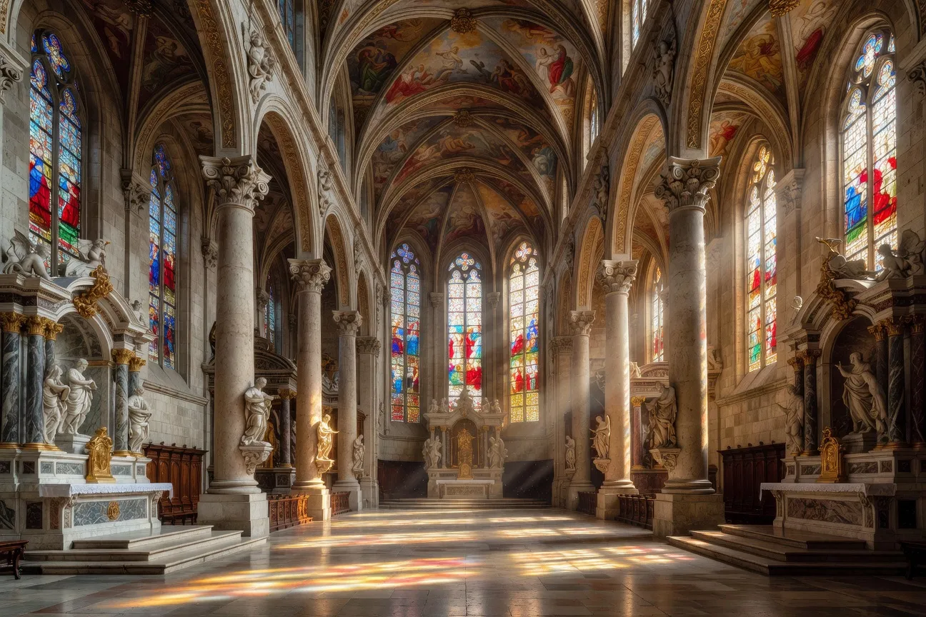 Intérieur de la cathédrale Saint-Christophe de Belfort avec l'orgue Callinet en tribune