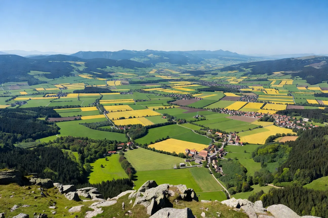 Vue panoramique depuis le Ballon d'Alsace sur la plaine du Territoire de Belfort