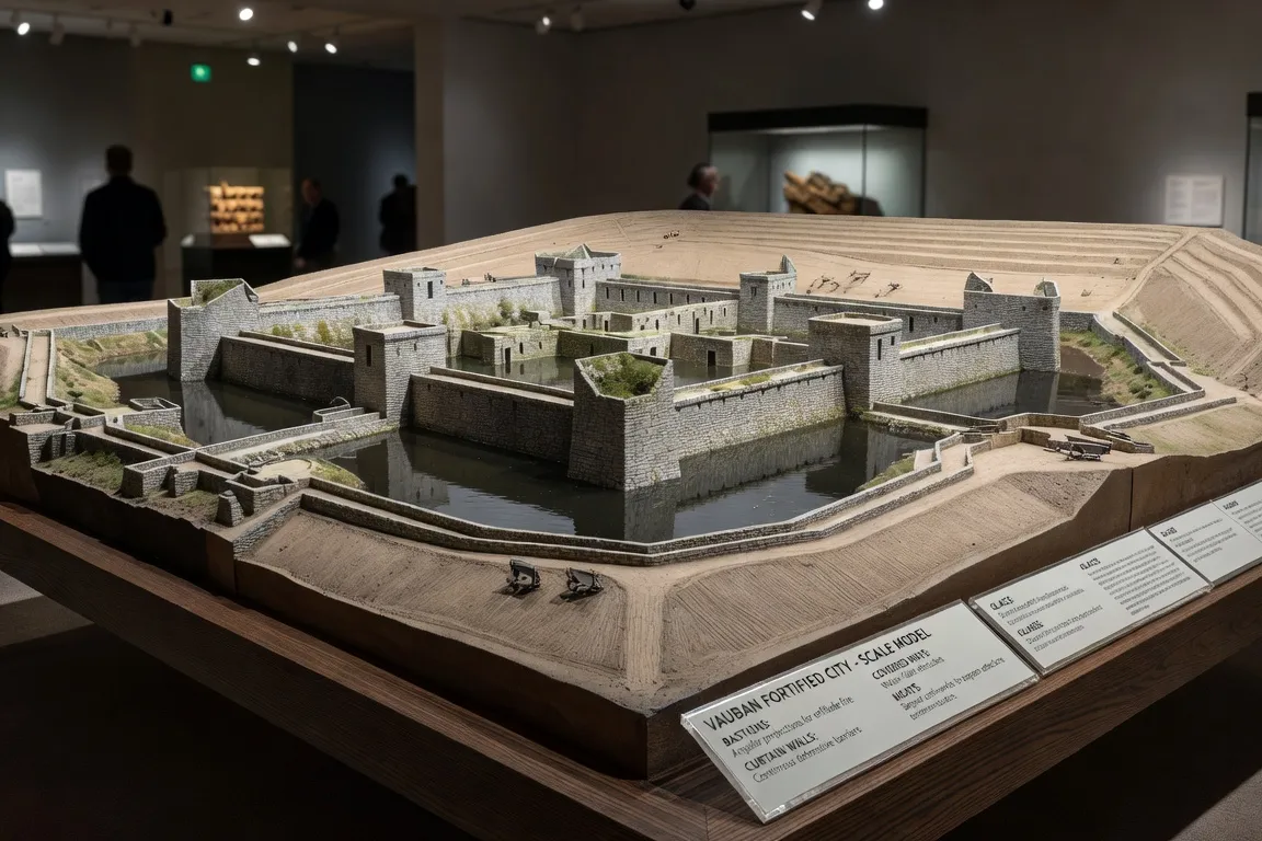 Maquette d'une fortification Vauban complète — bastions, fossés et ouvrages avancés