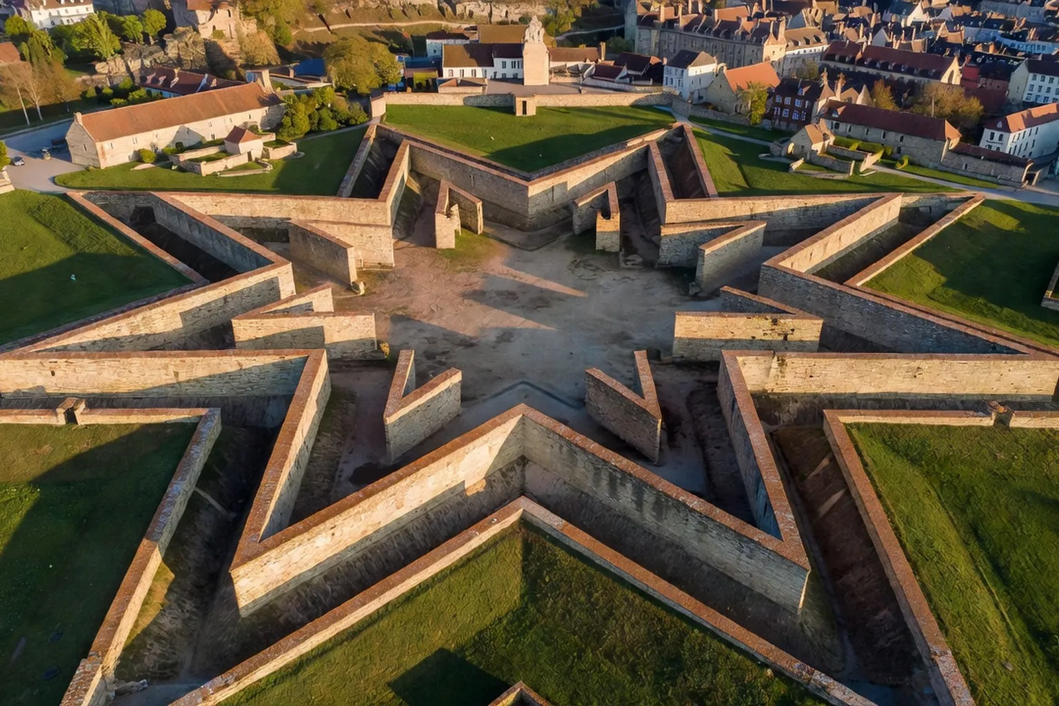 Vue aérienne d'un ouvrage défensif étoilé de type Vauban près de Belfort