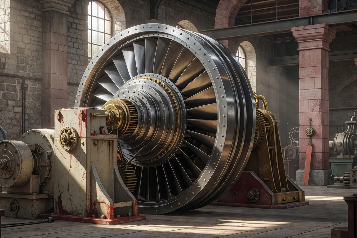Turbine industrielle historique dans un atelier de Belfort