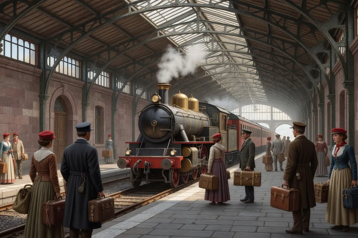 Locomotive et gare historique de Belfort à l'âge d'or ferroviaire