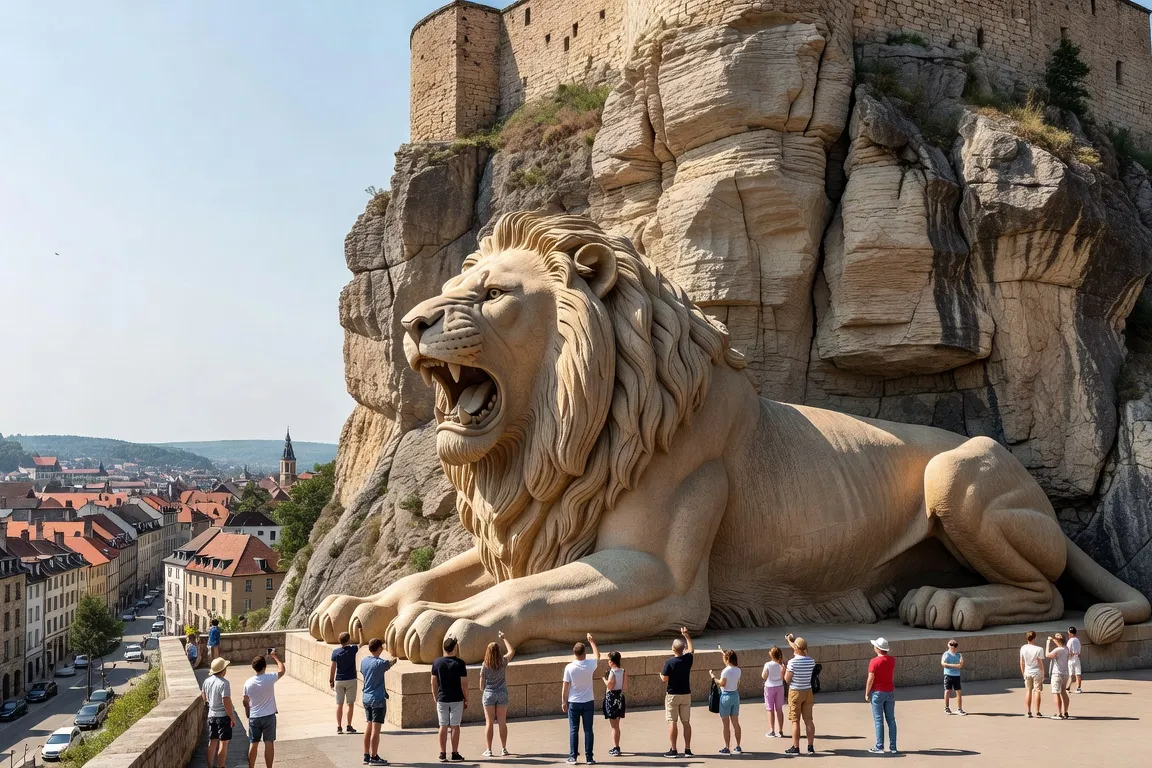 Le Lion de Belfort dans son contexte — vue depuis la ville
