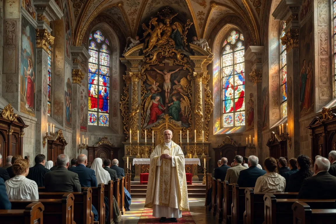 Célébration religieuse dans une église d'Alsace-Franche-Comté