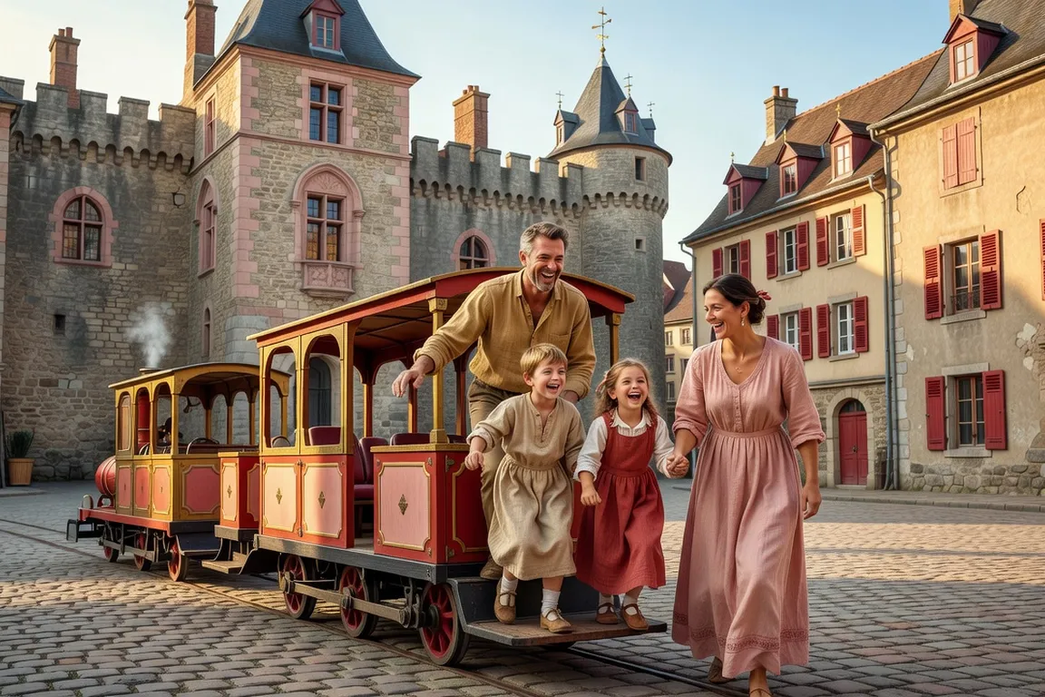 Famille visitant Belfort à bord du petit train touristique