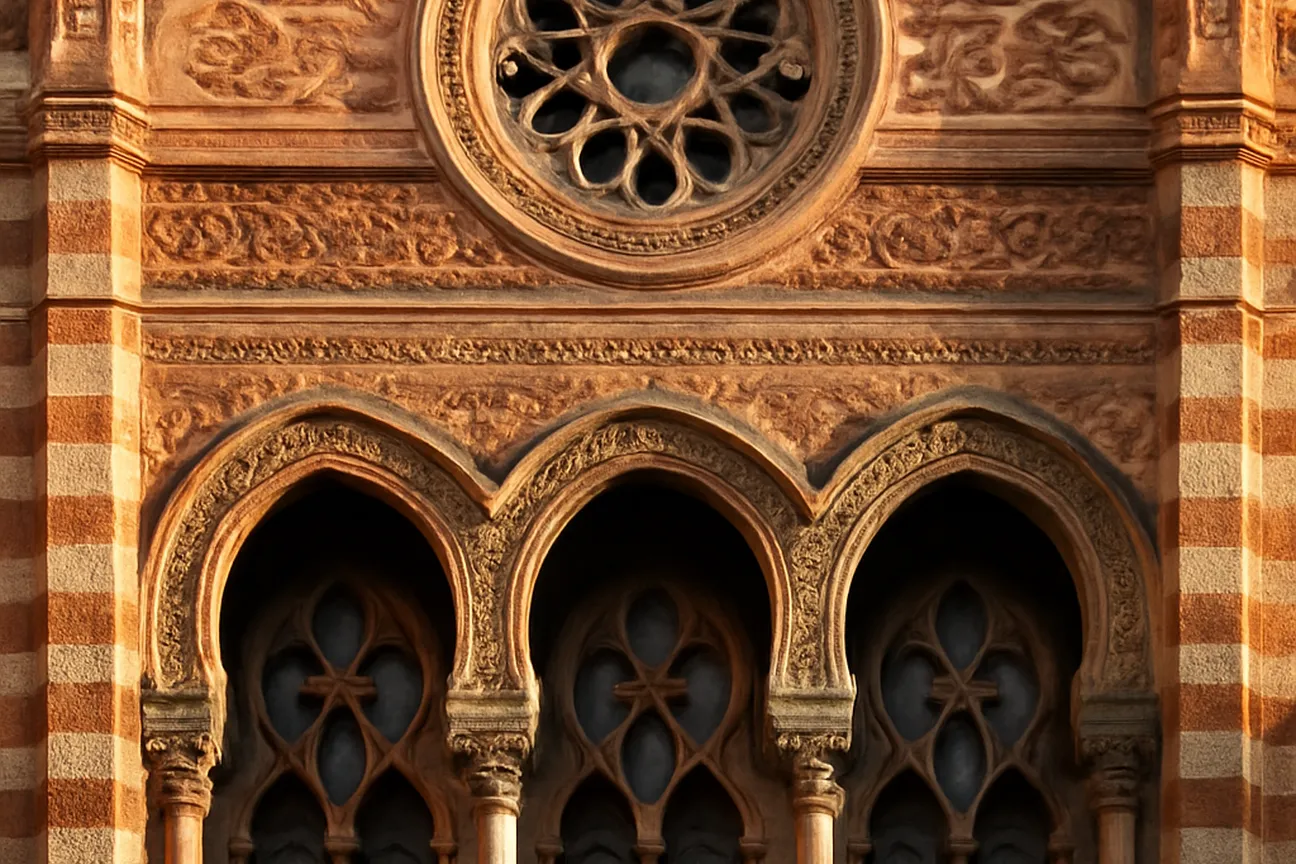 Façade de la synagogue de Belfort, architecture néo-mauresque
