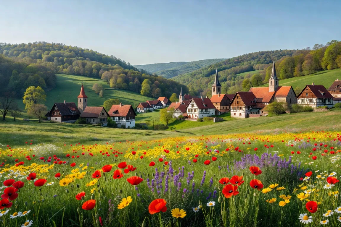 Campagne du Territoire de Belfort au printemps — paysages et villages